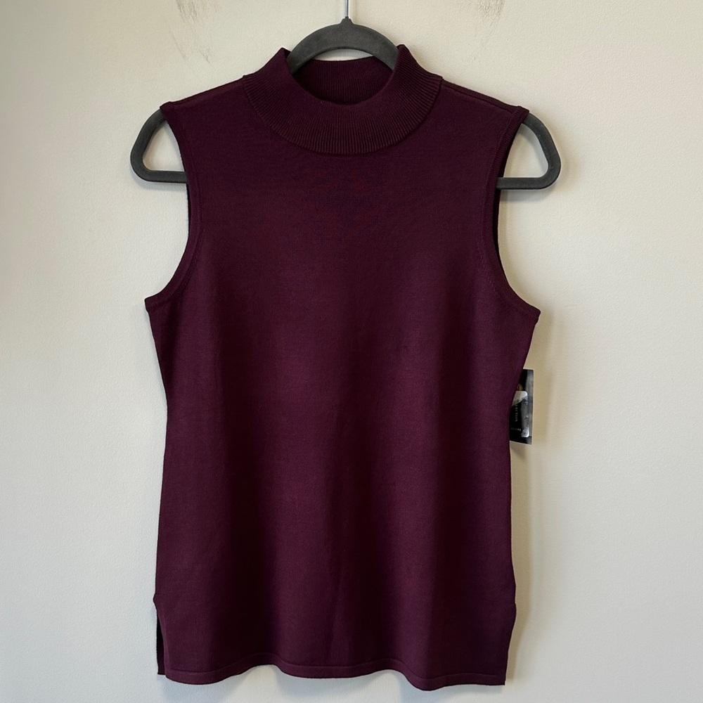 JM Collection Sz SP Sleeveless MockNeck Sweater Deep Burgundy • NWT!